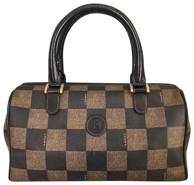 Fendi Checkered Beige Black Canvas Satchel 