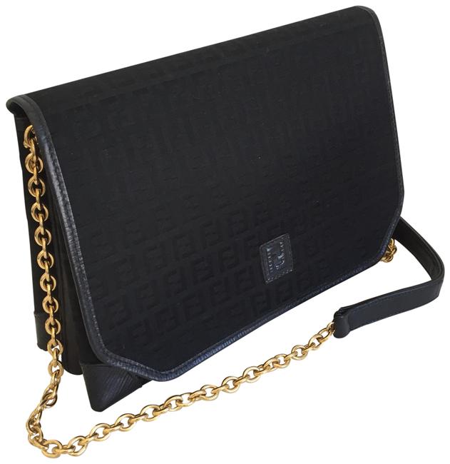 Fendi Clutch Monogram Clutch Black Canvas and Leather Cross Body Bag 