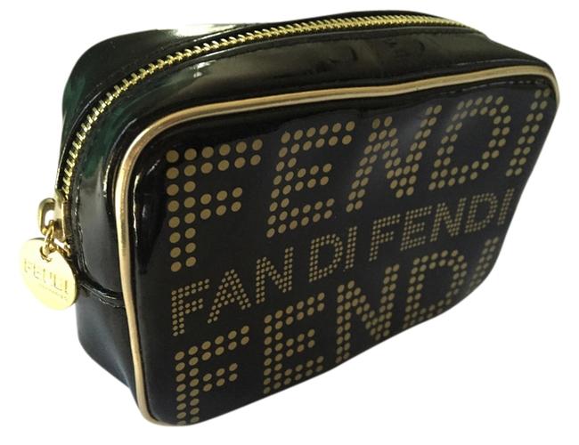 Fendi ClutchCosmetic Black with Gold Print Patent Clutch 