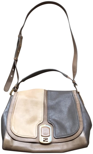 Fendi Color Block Multi Beige and Cocoa Leather Cross Body Bag 
