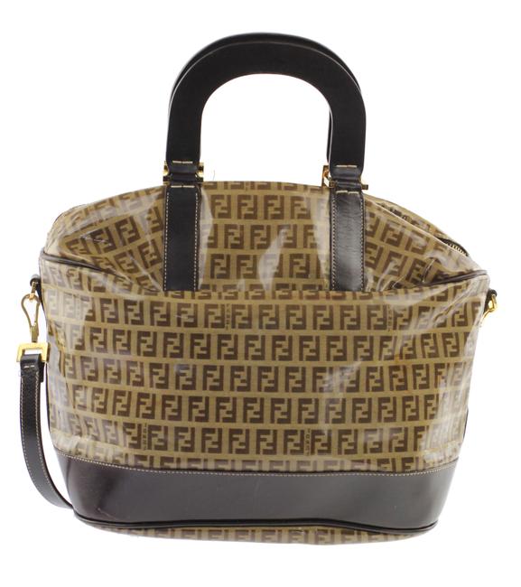 Fendi Convertible Beige and Brown Zucchino Coated Crystal Canvas Satchel 