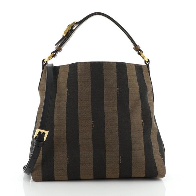 Fendi Convertible Pequin Medium Brown Canvas Hobo Bag 
