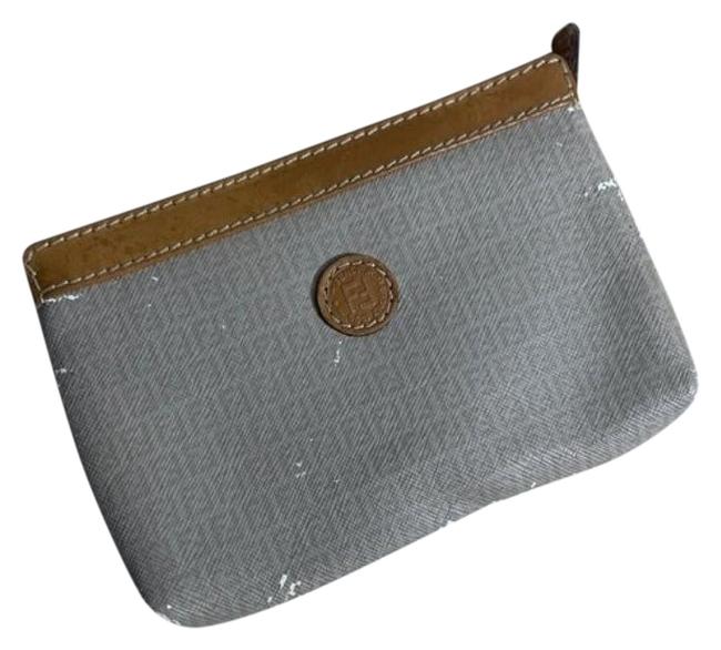 Fendi Cosmetic Cream Tan Leather Clutch 