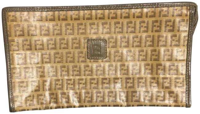 Fendi  Cosmetic Tan and Brown Coated Canvas Clutch 