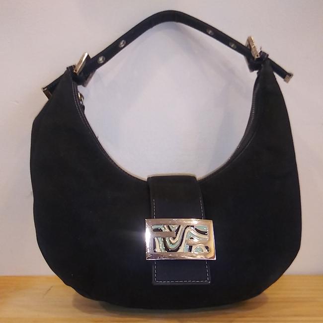 Fendi Croissant Black Canvas Hobo Bag 