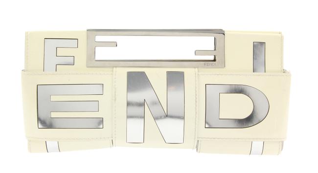 Fendi Crossword White Patent Leather Clutch 