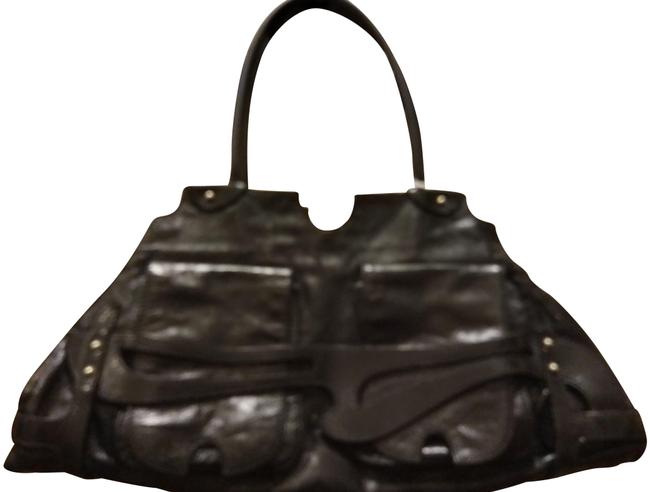 Fendi Cutout Elongated Black Leather Satchel 