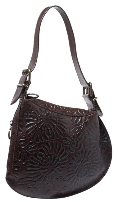 Fendi Dark Embossed Oyster Brown Leather Hobo Bag 