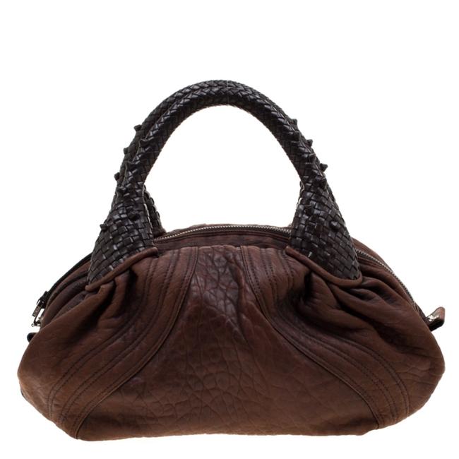 Fendi Dark Pebbled Spy Brown Leather Hobo Bag 