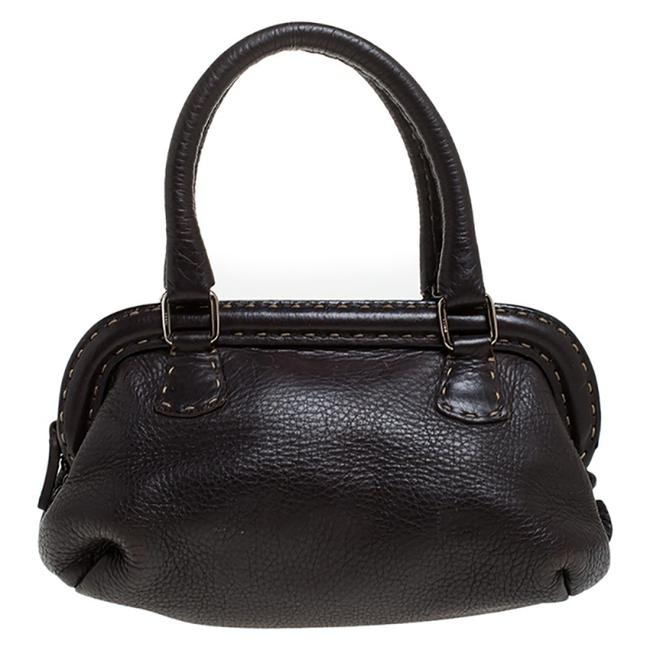 Fendi Dark Selleria Frame Brown Leather Satchel 