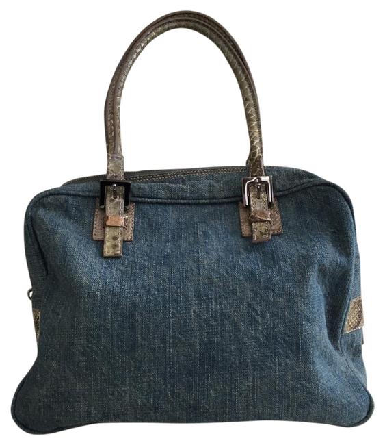 Fendi Denim Snakeskin Leather Satchel 