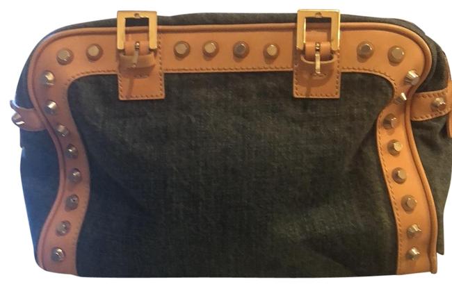 Fendi Denim with Leather and Metal Details Satchel 