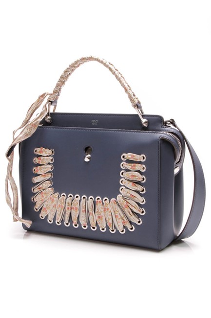 Fendi Dotcocm Ribbon Whipstitch Blue Leather Satchel 