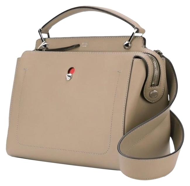Fendi Dotcom Convertible Taupe with Red Insert Leather Satchel 