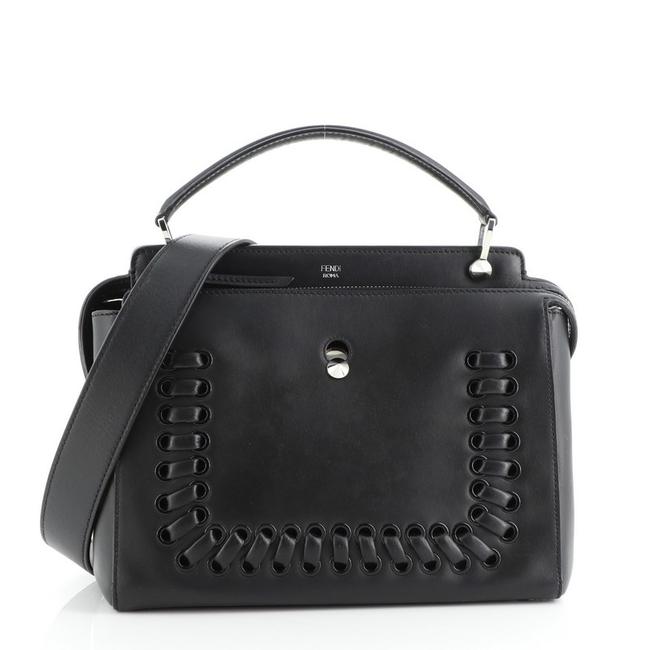 Fendi Dotcom Convertible Whipstitch Medium Black Leather Satchel 