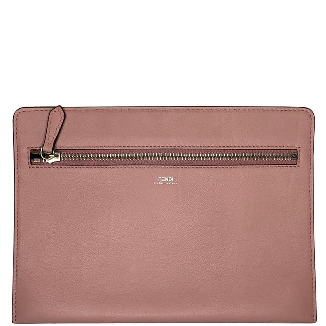 Fendi Dotcom Quilted Zippy Pochette Pink Lambskin Clutch 