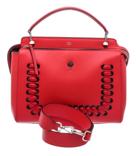 Fendi Dotcom Whipstitch Red Leather Satchel 