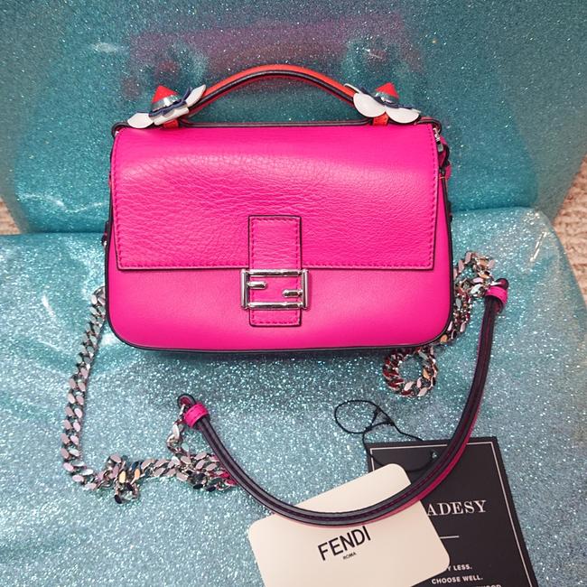 Fendi Double Micro Baguette Floral Stud Flower Leather Cross Body Bag 