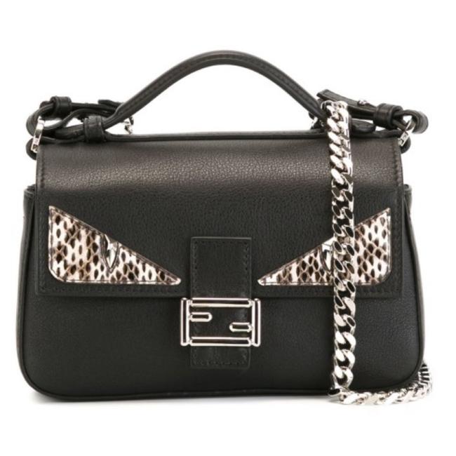 Fendi Double Micro Monster Baguette Black Leather Cross Body Bag 