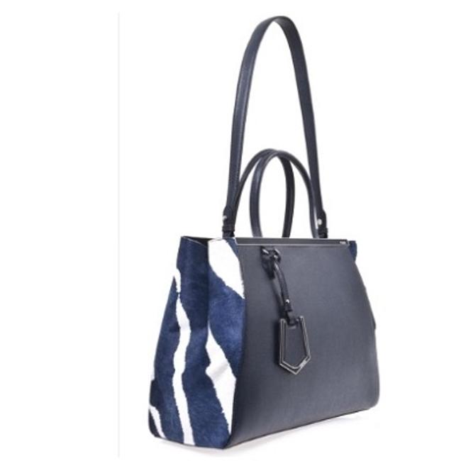 Fendi Du Jour Blue Saffiano  Haircalf Satchel 