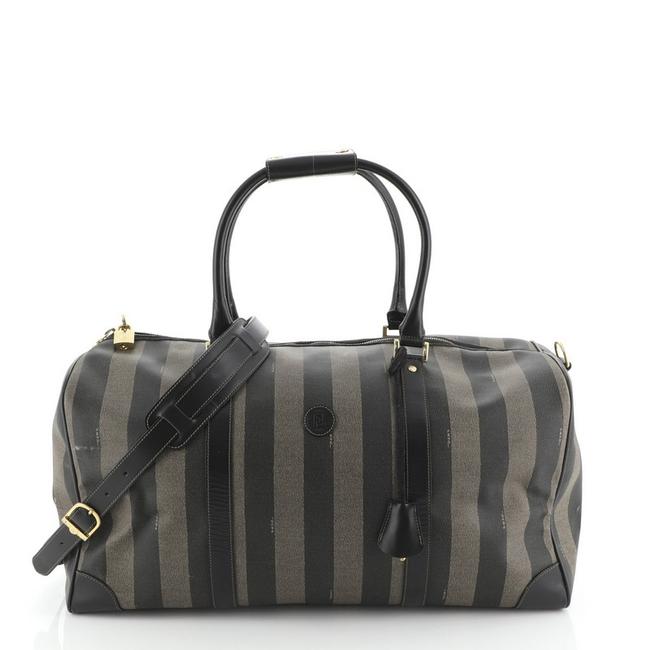 Fendi Duffle Vintage Pequin Convertible Coated Large Brown Canvas Satchel 