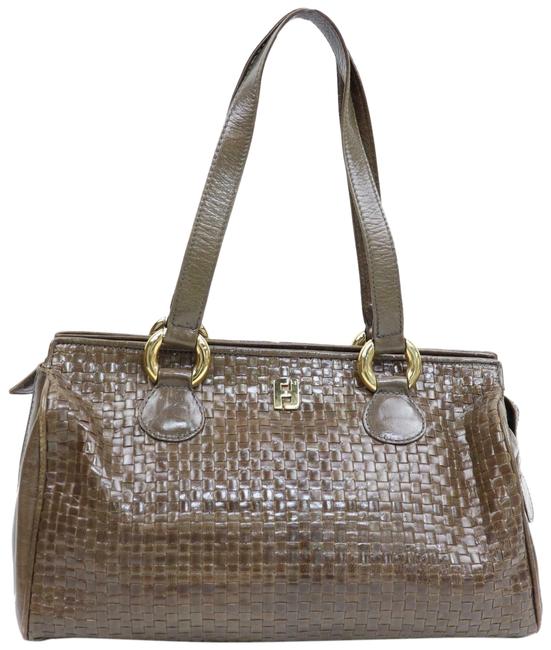 Fendi Early Sas Purse Rich Brown Woven and Smooth Leather Satchel 