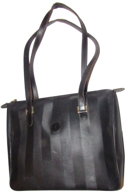 Fendi Early Wide Stripe Print Coated Canvas  Leather In Black Satchel 