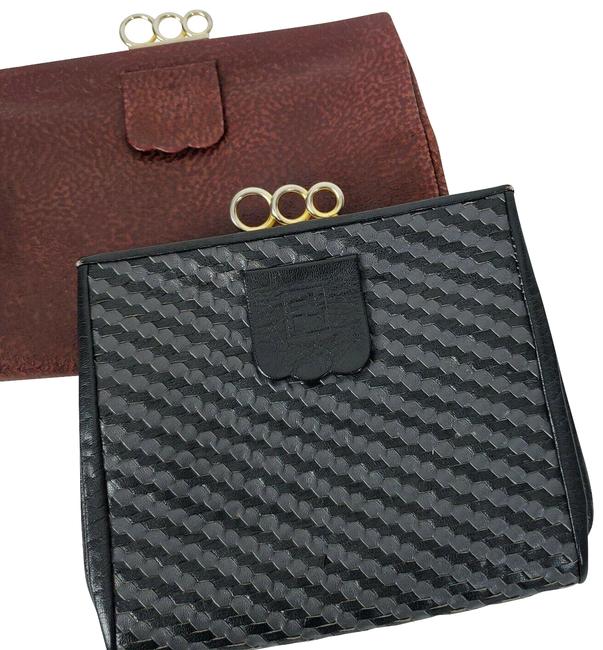 Fendi Envelope BlackBurgundy Leather Clutch 