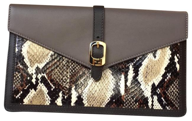 Fendi Envelope Grey and Black Leather Clutch 