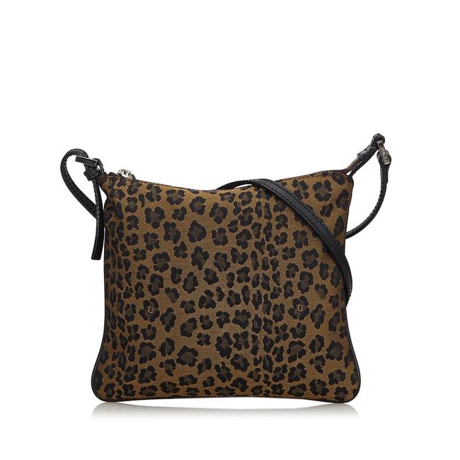 Fendi Fabric Leopard Print Italy Small Brown Canvas Leather Cross Body Bag 