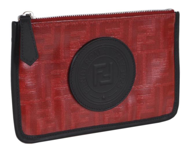 Fendi Fabric Logo Print Pouch Red Coated Canvas Clutch 