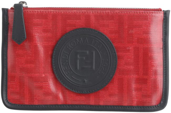 Fendi Fabric Pochette RedBlack Calfskin Leather Clutch 