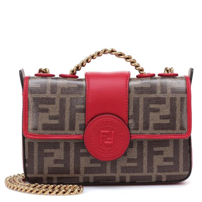 Fendi Fabric Red and Brown Leather Suede Inside Cross Body Bag 