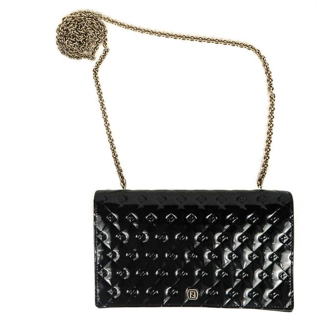 Fendi Fendilicious Wallet On A Chain Black Patent Leather Clutch 
