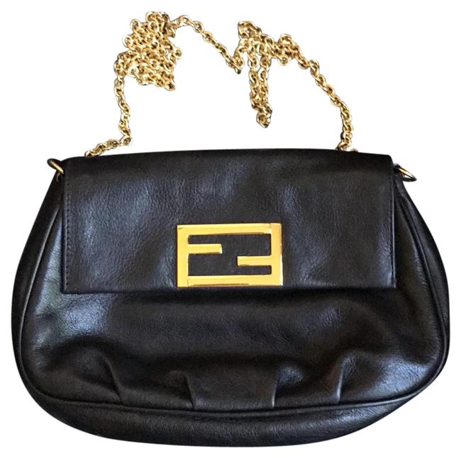 Fendi Fendista Pochette Black with Gold Hardware Leather Cross Body Bag 