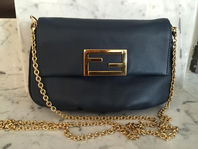 Fendi Fendista Pouchette BlueGold Leather Cross Body Bag 