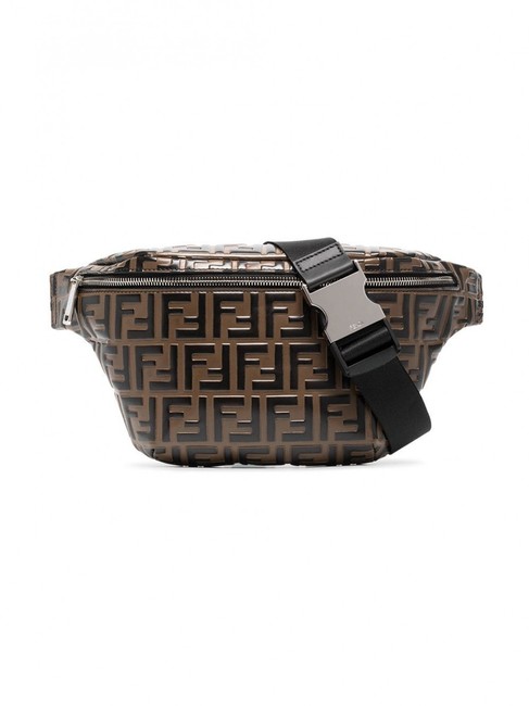 Fendi Ff Embossed Leather Belt Fanny Brown Multi Canvas Cross Body Bag 