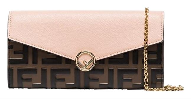 Fendi Ff Logo Chain Continental Wallet Pink Cross Body Bag 