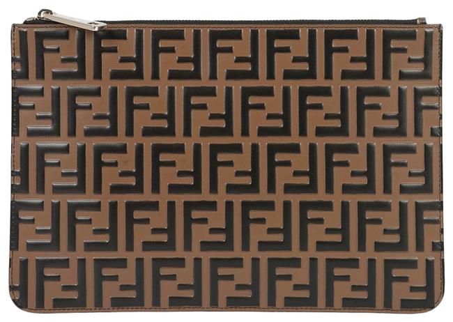 Fendi Ff Logo Embossed Leather Pouch Clutch 