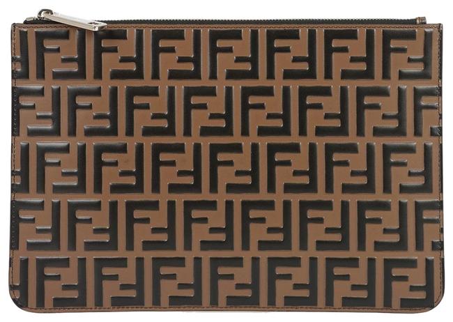 Fendi Ff Logo Leather Pouch Clutch 