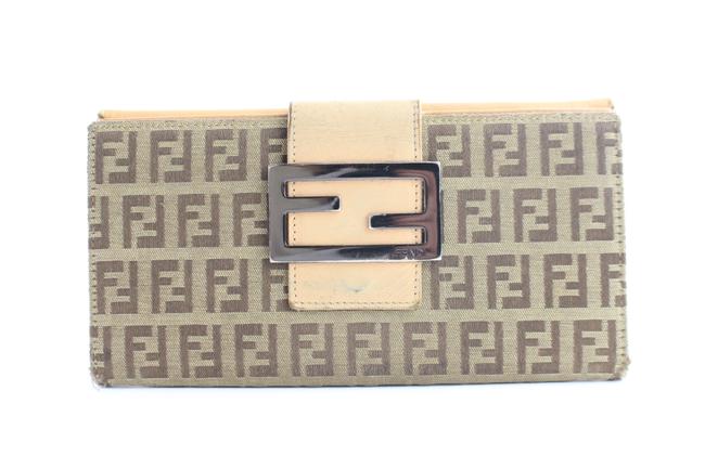 Fendi Ff Logo Long Flap Wallet 14fr0605 Beige Coated Canvas Clutch 