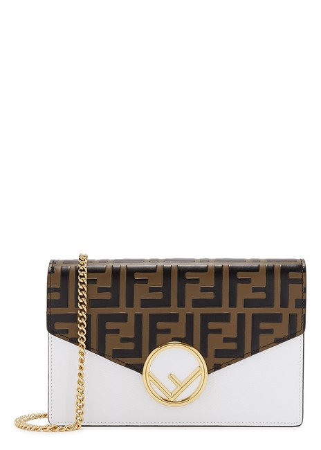 Fendi Wallet on Chain Ff Logo Medium White Multicolor Leather Cross Body Bag 