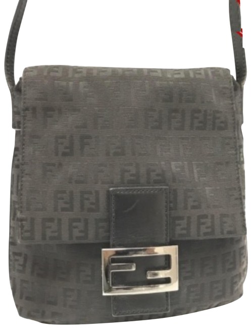 Fendi Ff Monogram 228034 Black Coated Canvas Cross Body Bag 