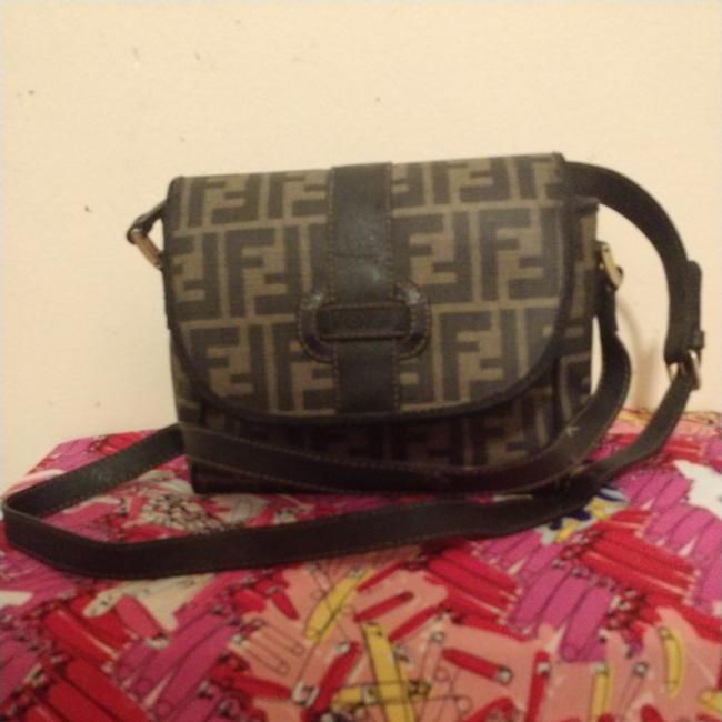 Fendi Ff Monogram Black and Brown Canvas Cross Body Bag 