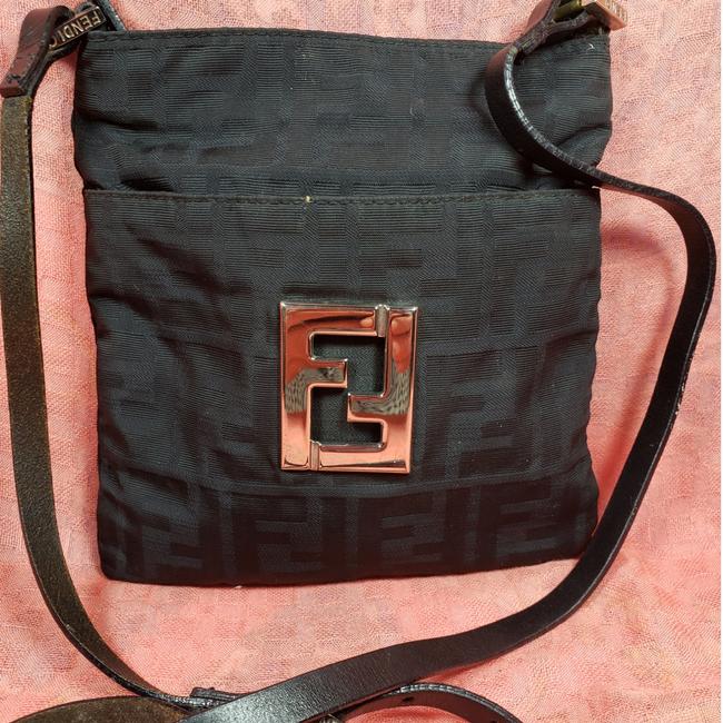 Fendi Ff Monogram Mini Black Canvas Cross Body Bag 