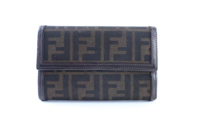 Fendi Ff Monogram Zucca Flap Wallet 15fr0605 Brown Coated Canvas Clutch 