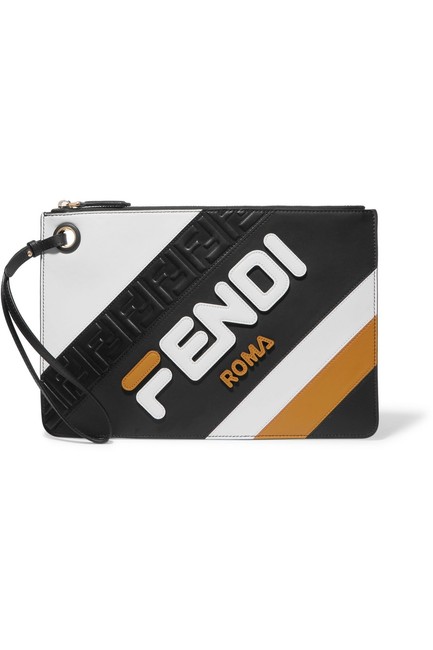 Fendi  Fila Striped Leather Large Pouch Clutch 