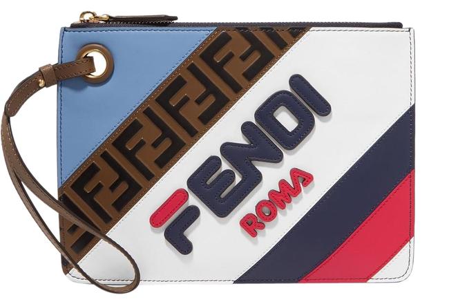 Fendi  Fila Striped Leather Pouch Clutch 