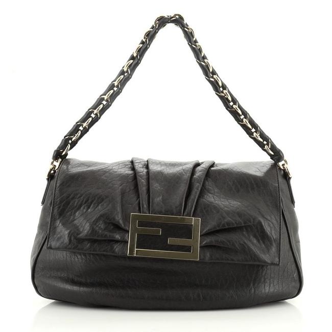 Fendi Flap Bag Mia Black Leather Satchel 
