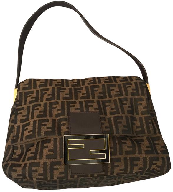 Fendi Flap Beige and Brown Zucca Canvas Hobo Bag 
